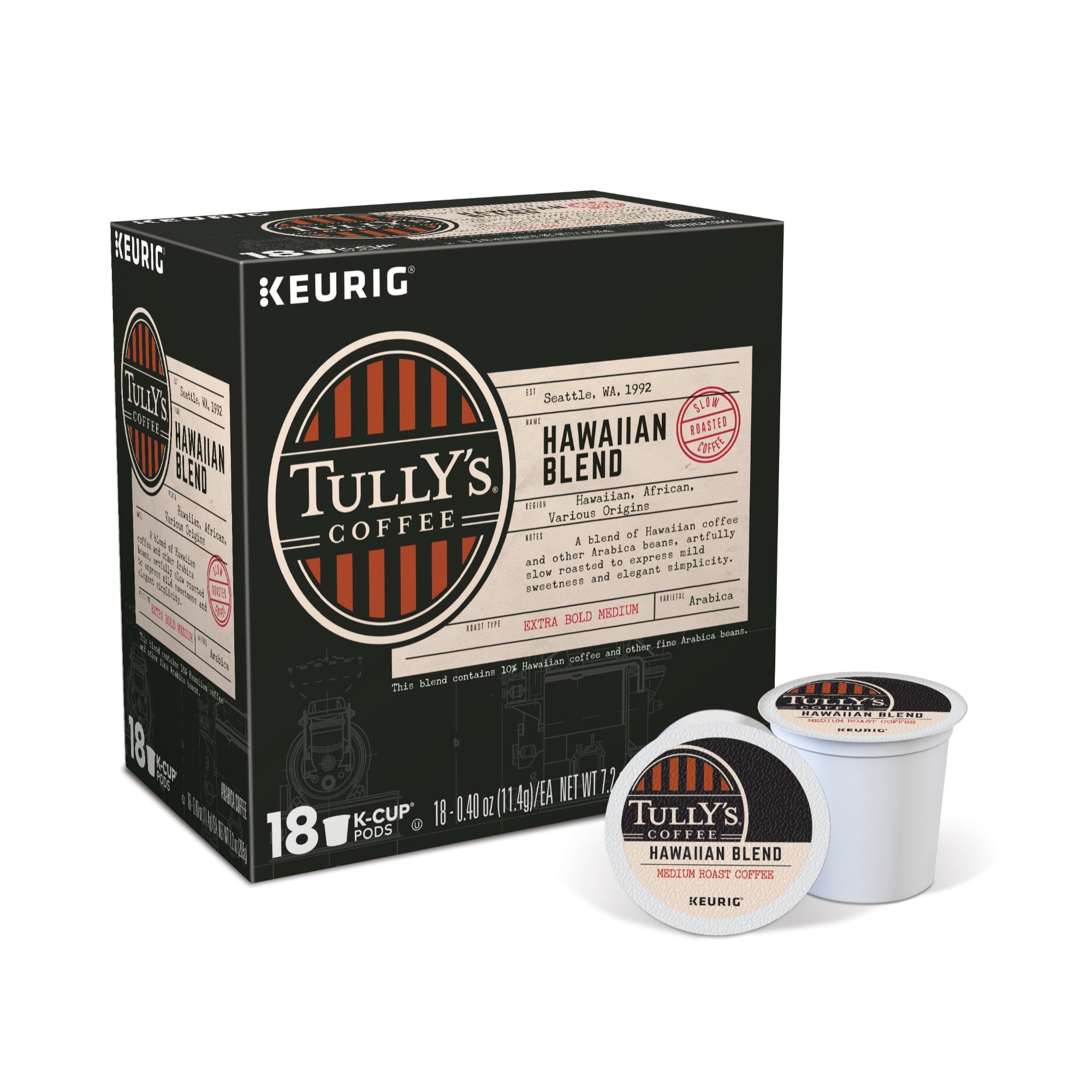 Amazon.com : Tully's Coffee Hawaiian Blend Keurig Single-Serve K