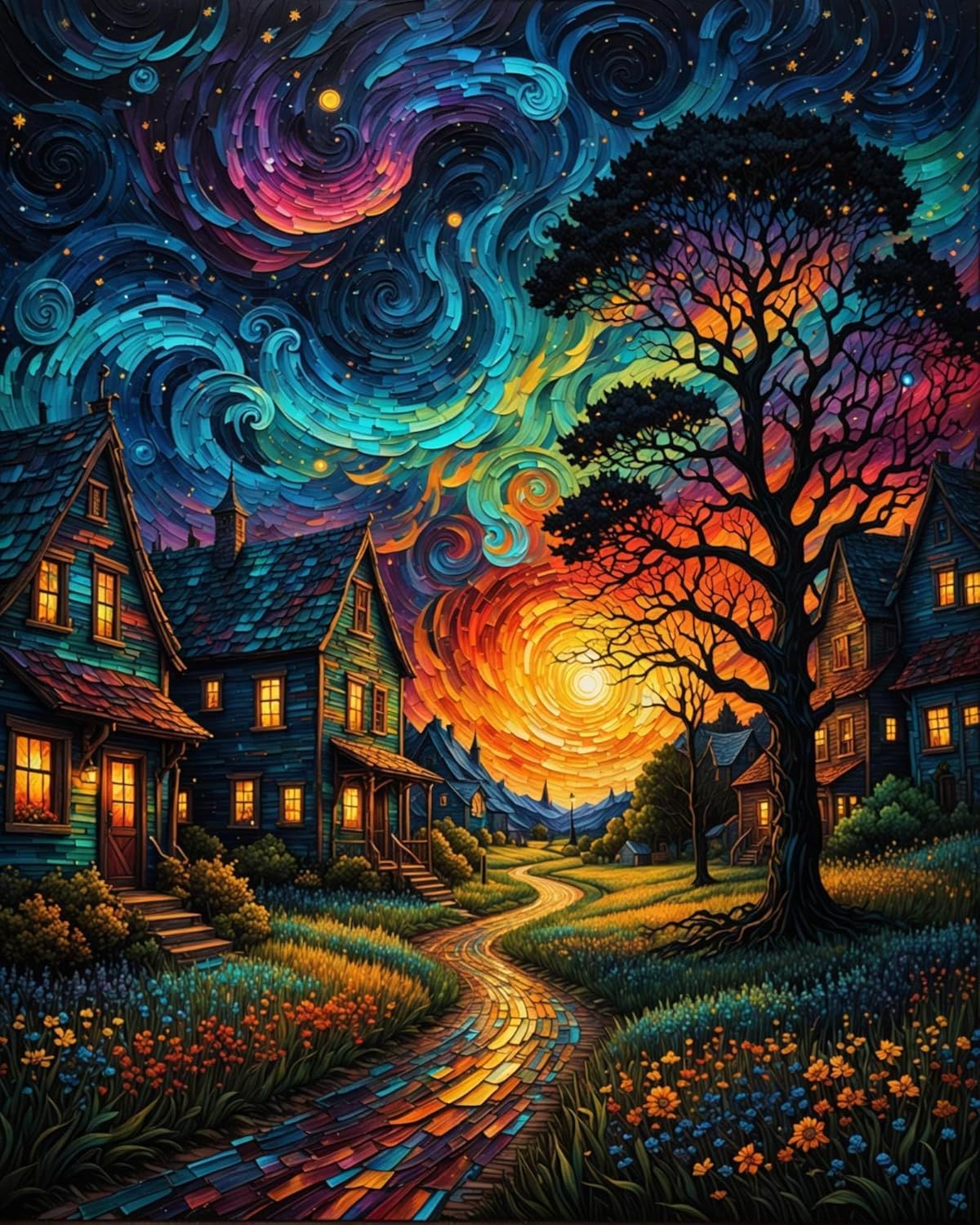 Formeyart Paint by Numbers Kit for Adults,DIY Painting Kits on Canvas, Color by Numbers,Large Adult Night View Paint by Number for Gifts,Home Wall Decor (Starry Night Village)