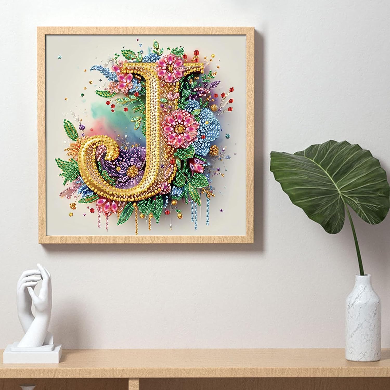 Tontut Diamond Painting Kit, Letter J Flower 5D DIY Crystal Diamond Art Painting with Tools for Home Decoration image 4