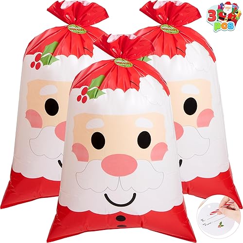 JOYIN 3 bolsas de regalo de Papá Noel jumbo de 56 x 36 pulgadas con etiquetas de regalo para temporada de Navidad, regalos, regalos festivos,
