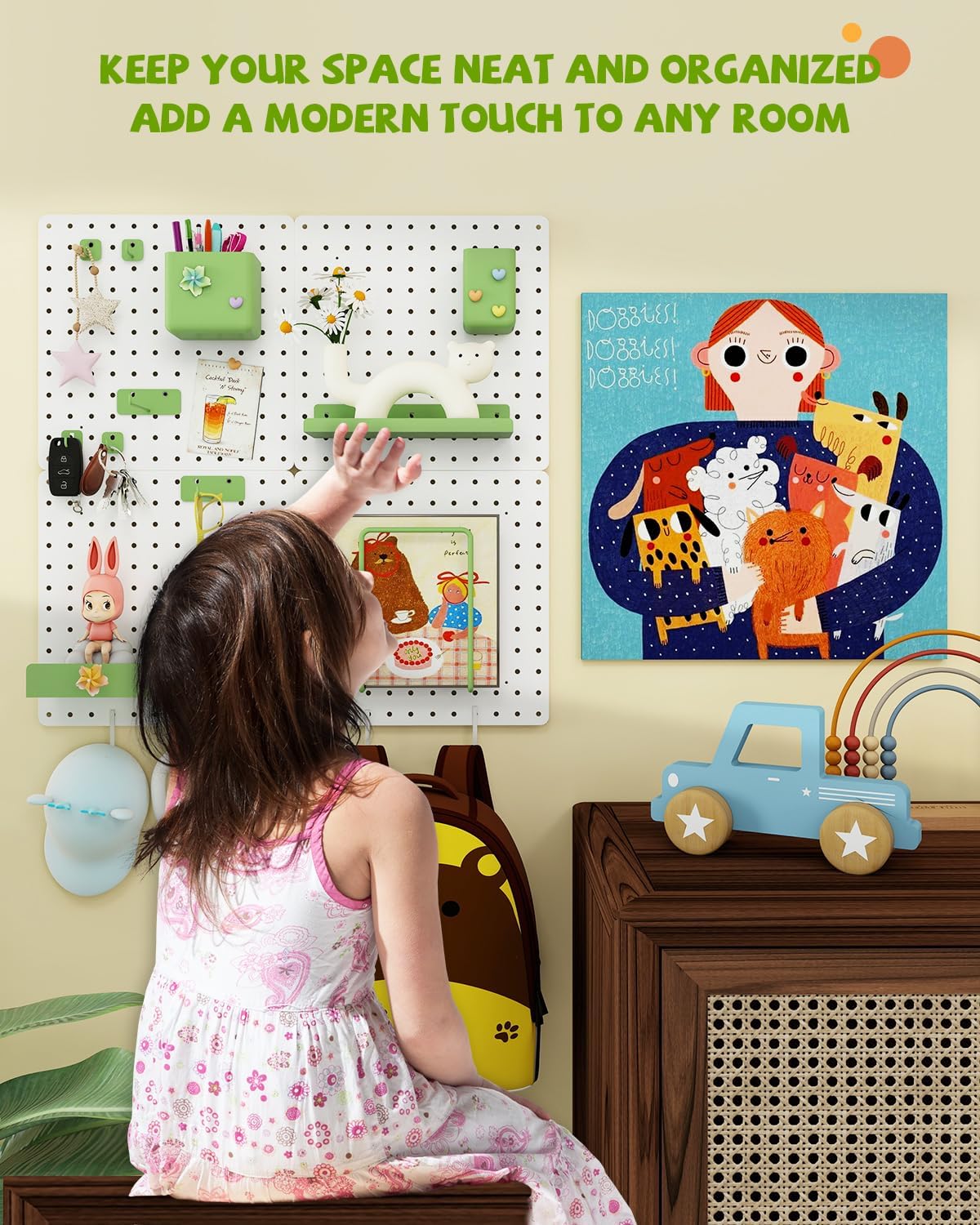 Metal Pegboard Combination Kit — 4 Carbon Steel Pegboards with 26 Accessories, Pegboard Wall Organizer for Home, Office, Study Room, Kitchen, Garage & Craft Room — 24″ × 24″ White Peg Board