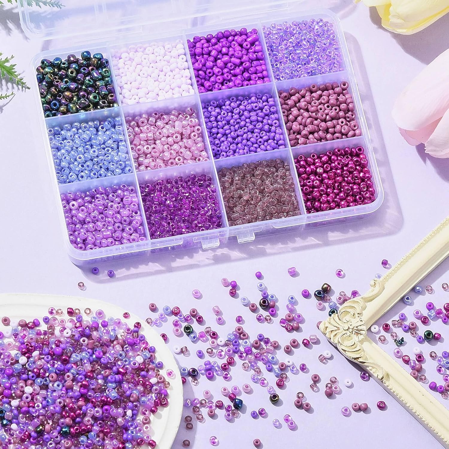 KitBeads 3600pcs 12 Colors Purple Seed Beads Gradient Purple Tone Pony Beads Tiny Glass Seed Bead Kits for Jewelry Making Bulk - Image 4