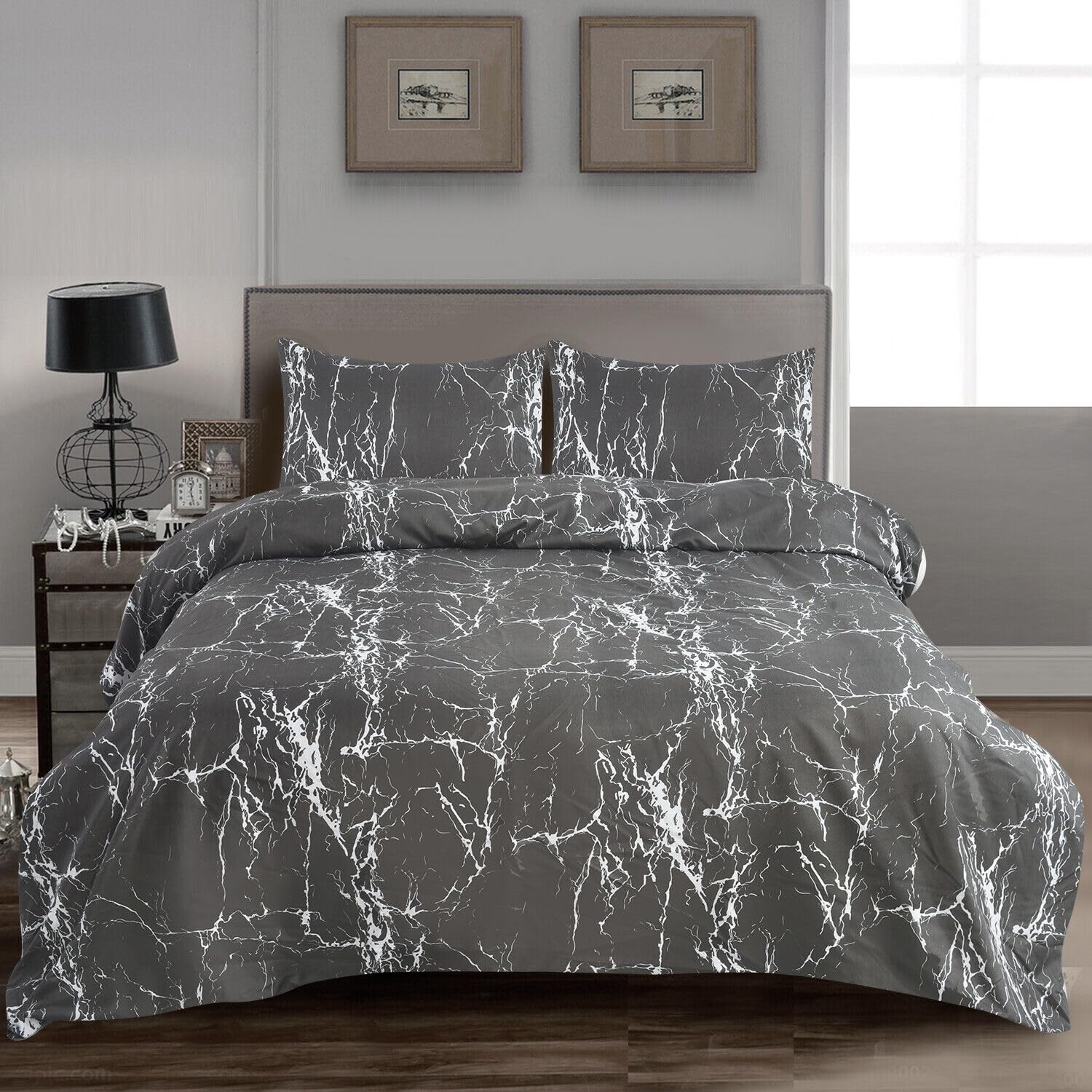 Hadi London 4 Piece Bedding Set Duvet Cover Fitted Sheet with Pillow Cases Soft Brushed Microfibre Printed Complete Bed Sets in Single Double and King Size (MADRID-107, King (U.K. Standard)) โ image 1