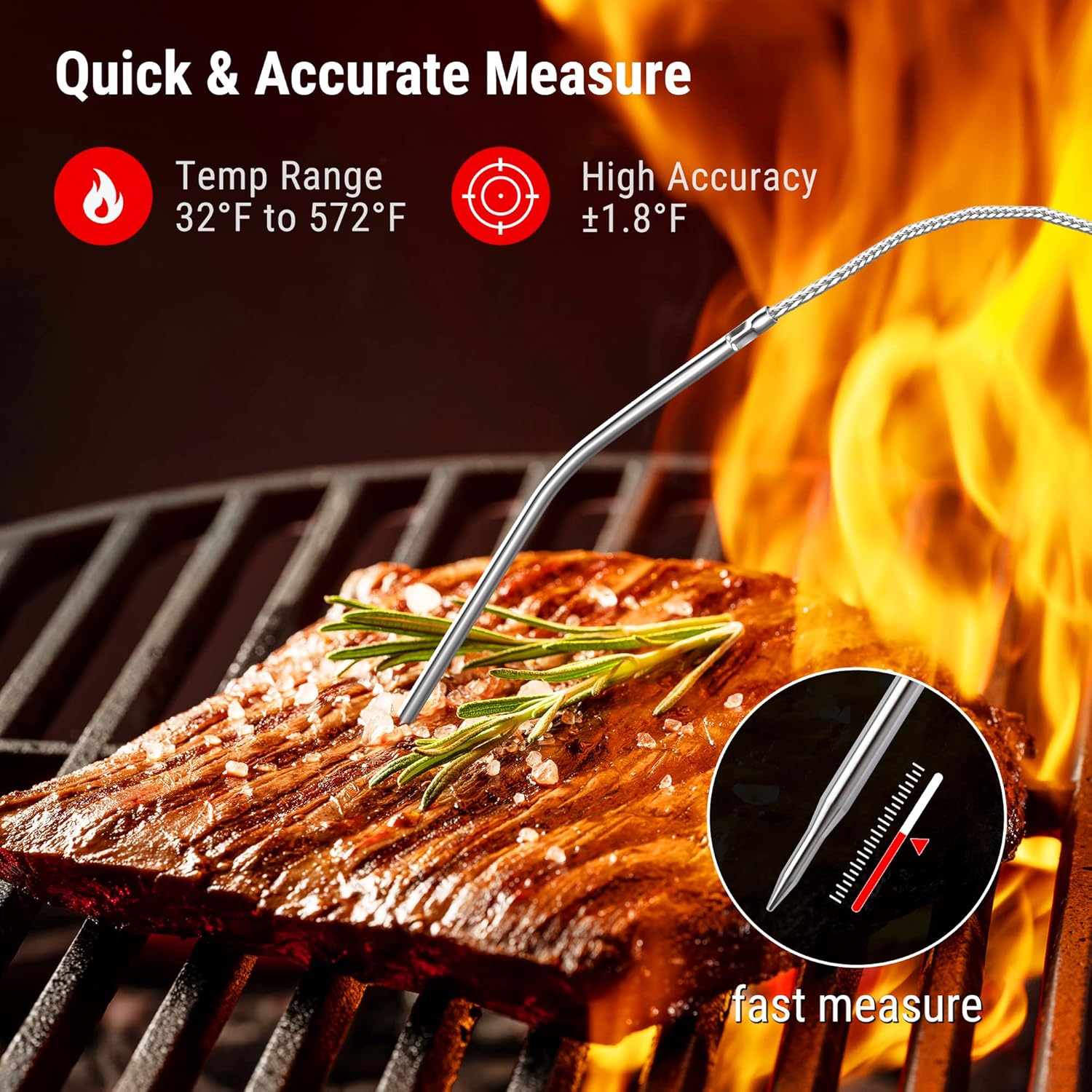 review TempPro H06B Wireless Meat Thermometer Digital 500FT Kitchen Instant Read Meat Thermometer for Cooking Grill Oven BBQ Smoker Food Thermometer with Alert and Backlit, Red