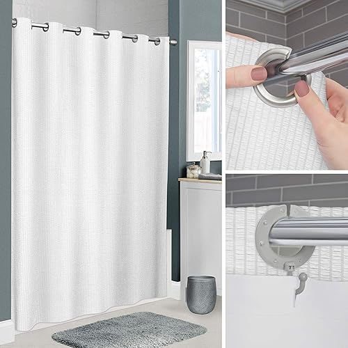 Zenna Home Value InstaCurtain Norwalk - Cortina de ducha de tela de sirsaca, color blanco, 70 x 74 pulgadas
