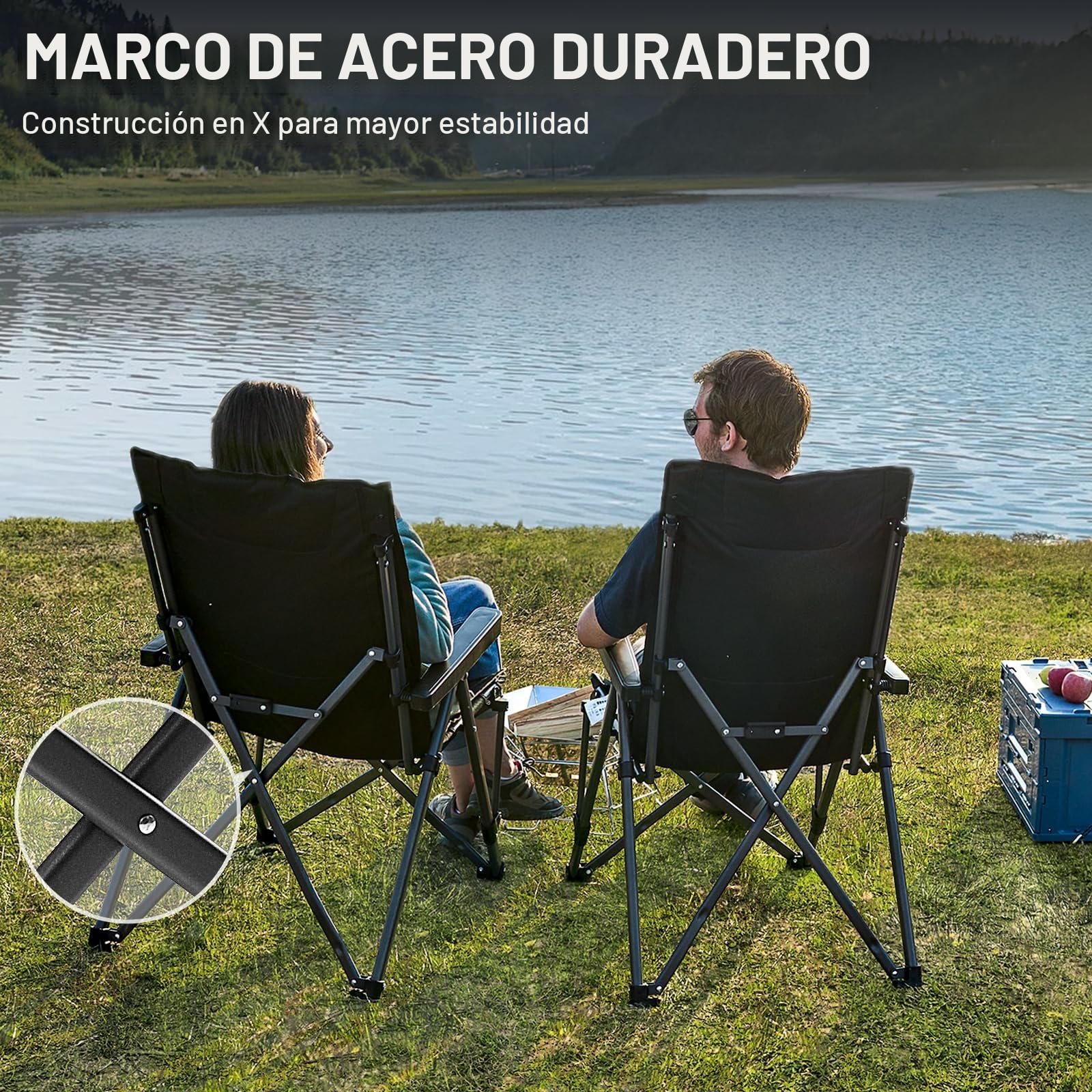 TIMBER RIDGE Silla de camping plegable de 260 kg, respaldo alto ajustable en 4 posiciones silla plegable acolchada, respaldo alto con bolsa de transporte silla de camping para jardín, balcón, caravana