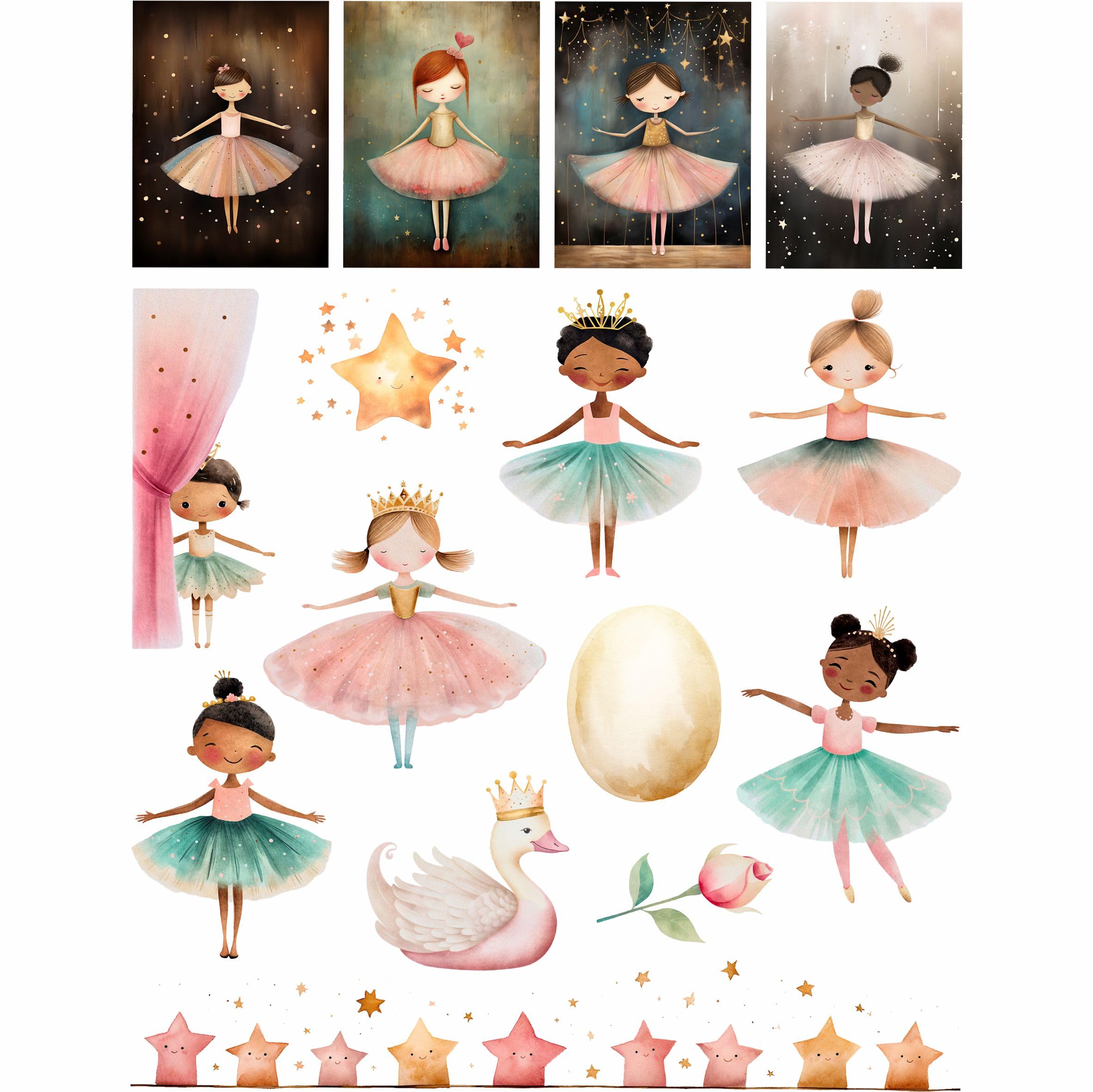 Ballerinas Rice Paper, 8 x 10.5 inch - for Decoupage Cards Craft