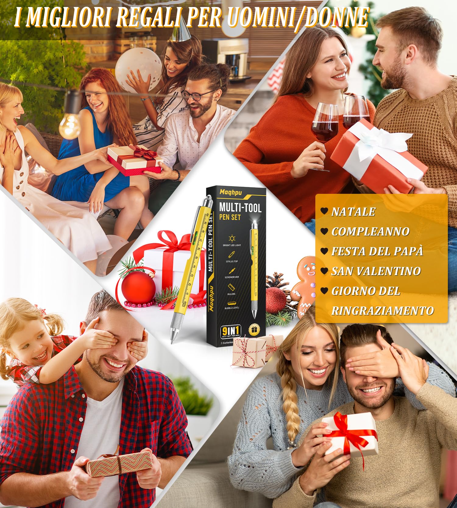 Penna Regalo Multifunzione 9 in 1, Idee Regalo Uomo, Festa del Papà