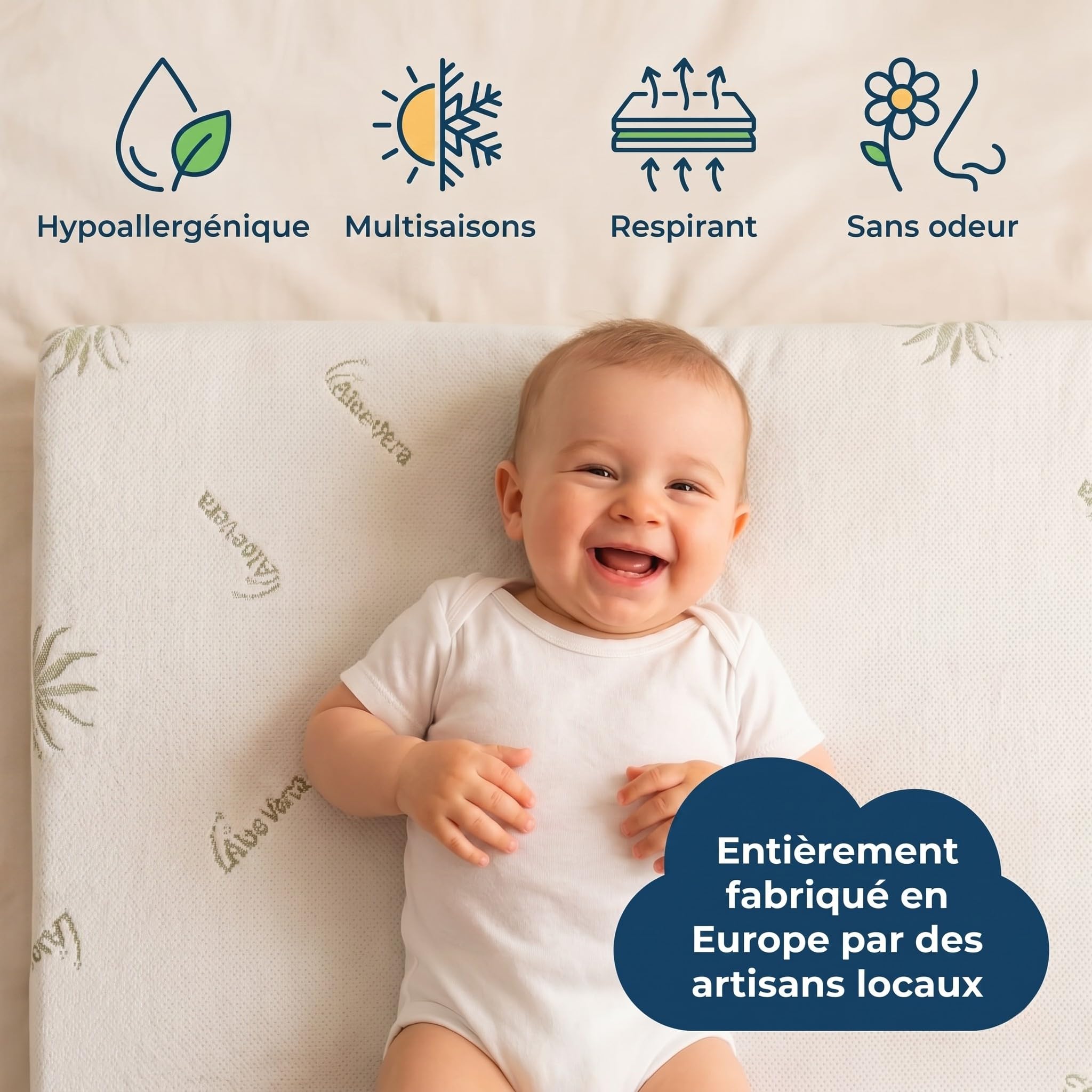 DOLCI SOGNI Matelas Bebe 50x83 cm - Matelas Next to Me Chicco - 100% Made in Italy - Oeko-TEX® et CertiPUR™ - Matelas Couffin avec Housse en Aloe Vera Lavable
