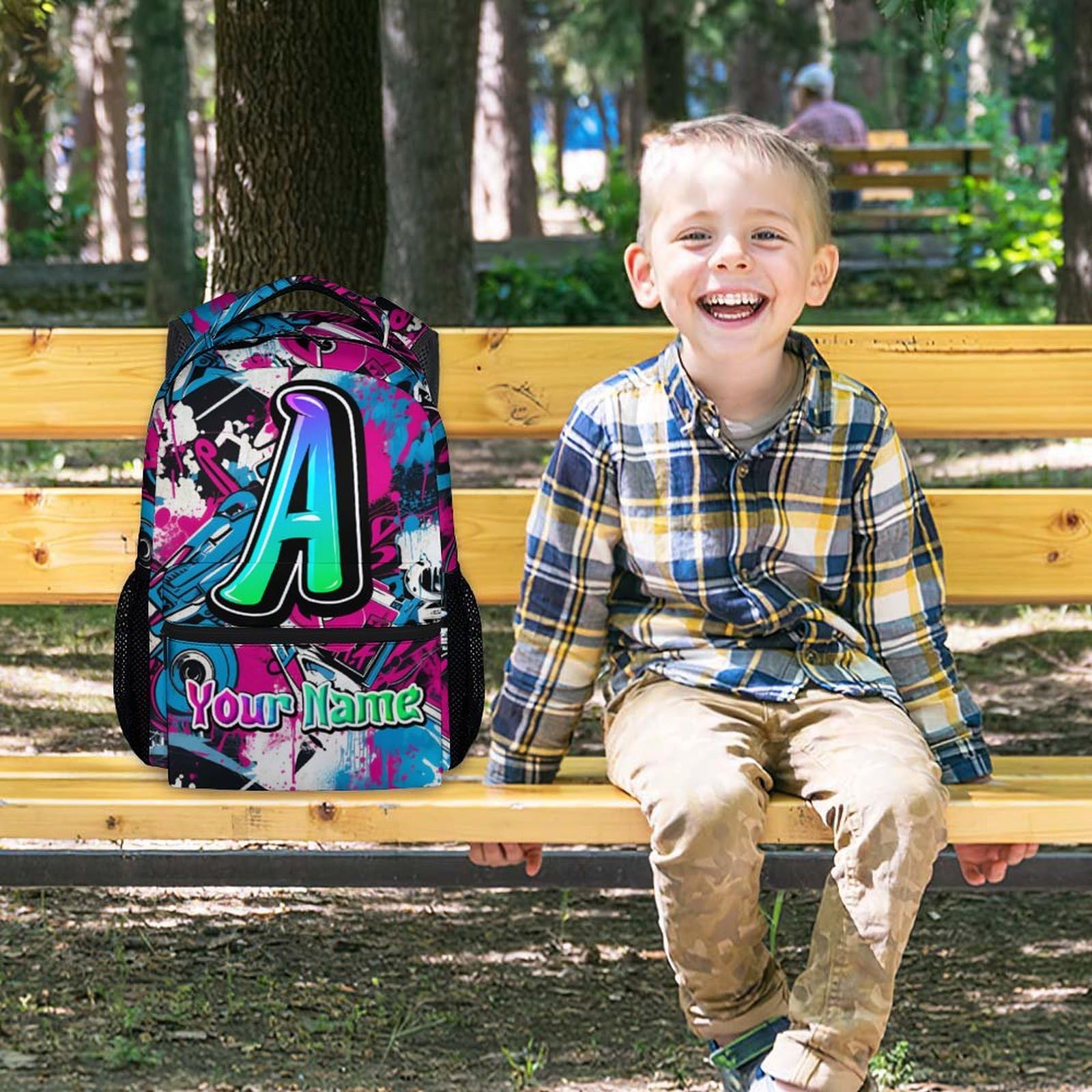 COOPASIA Custom Backpack - Boys Backpack for School - 17 Inch Personalized Graffiti Back Pack with Name - Kids Back to School Monogram Gifts