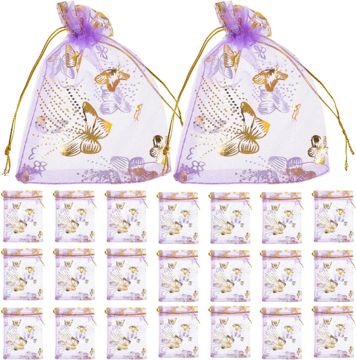 HOLIDYOYO 50 Pieces Purple Small Mesh Gift Bags, Drawstring Pouches for Party Favors, Candy,Jewelry Storage, Compact Lightweight Decorative Goodie Bags for Weddings Birthdays Baby Showers