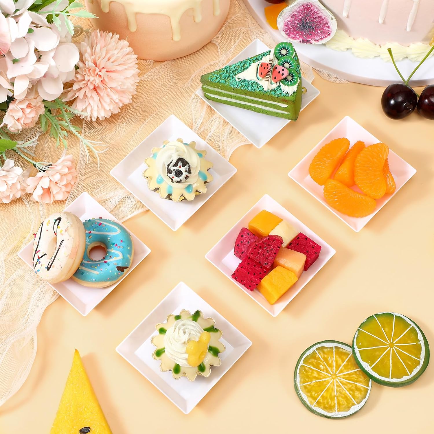 500 Pieces Mini Square Dessert Plates 2.5 x 2.5 Inch Disposable Appetizer Plates Small Clear Plastic Dish for Dessert Salad Appetizer Sauces Tastings Cake Wedding Party Serving (White)