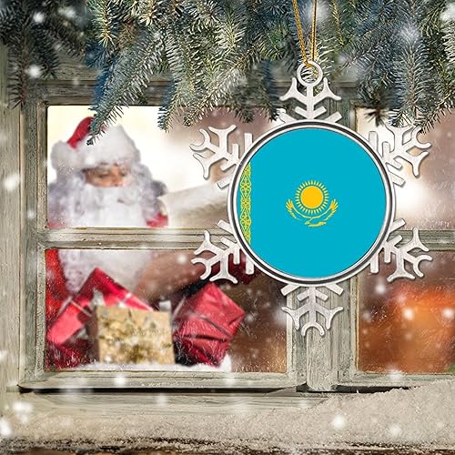 Miniatura 6 de Adornos de Navidad de Kazajstán para niños bandera de Kazajstán novedad de metal copo de nieve adornos de Navidad regalo de bandera nacional