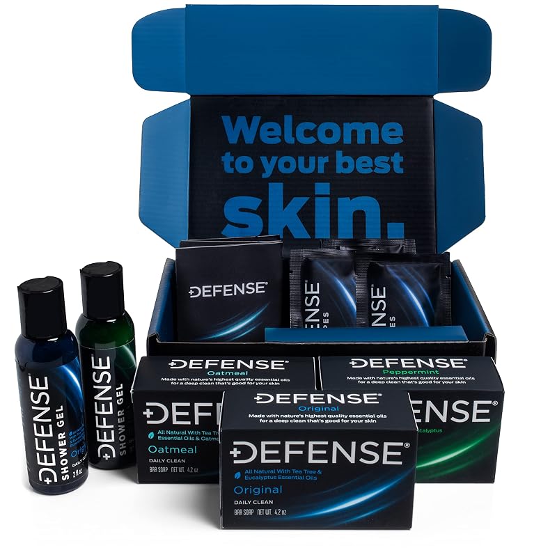 Defense Soap Conjunto presenteável com sabonetes, géis de banho e lenços corporais