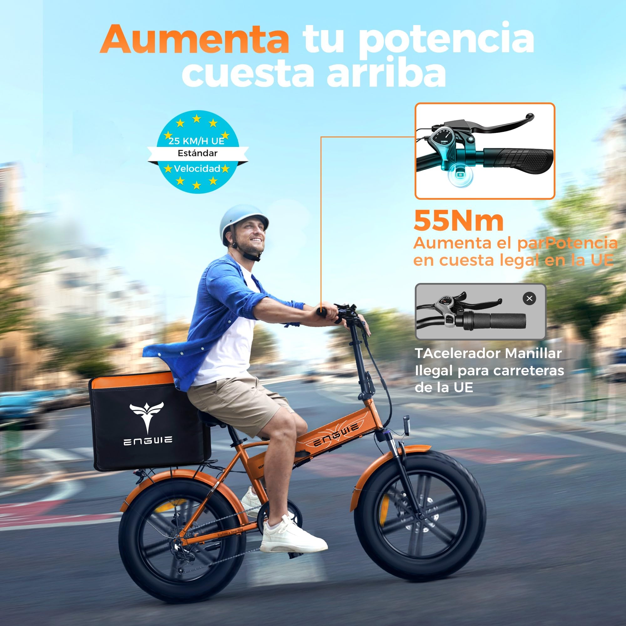 ENGWE Bicicleta Eléctrica Plegable, 48V 13Ah Batería Extraíble, Autonomía de 50-120 km E-Bike，20''×4.0'' Fat Tire 7-Velocidad E-Bike para Cualquier Terreno