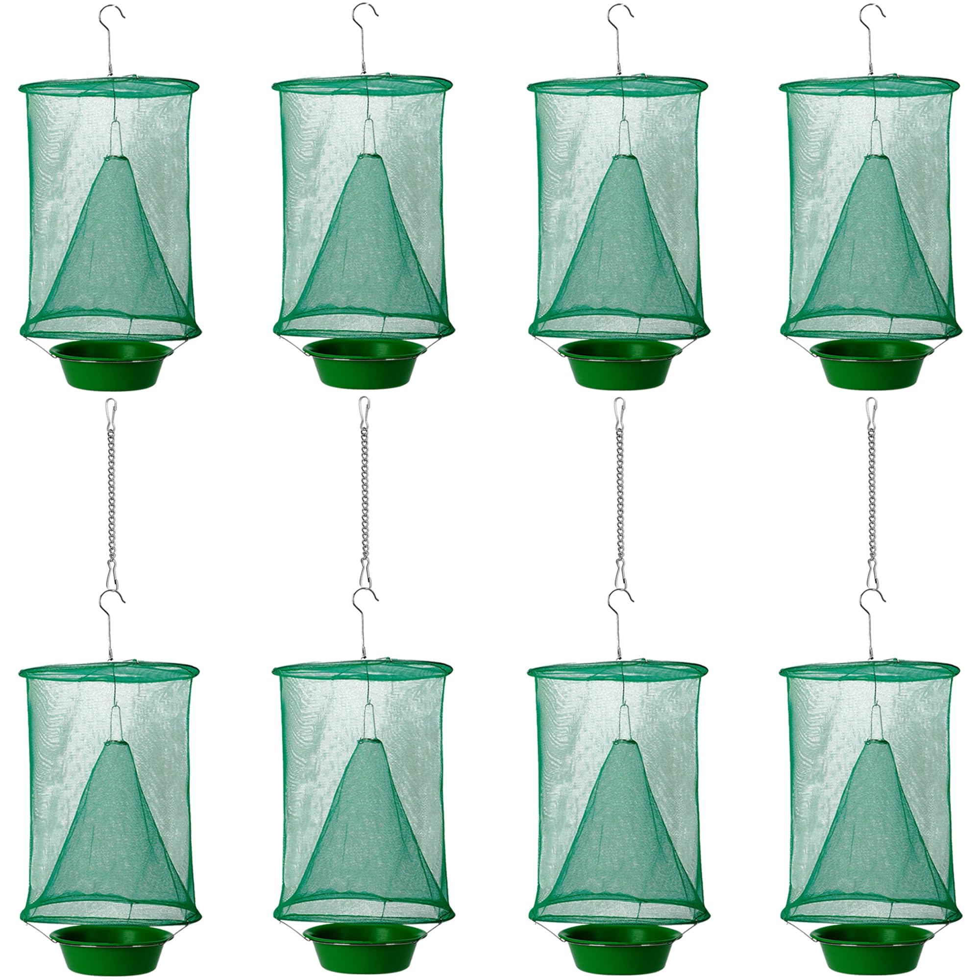 Ranch Fly Trap (8 Pack) with Adjustable Hanging Wire (4pcs) and Bait Tray | Indoor or Outdoor Reusable Fly Traps Hanging Cages for Farms, Park or Restaurants