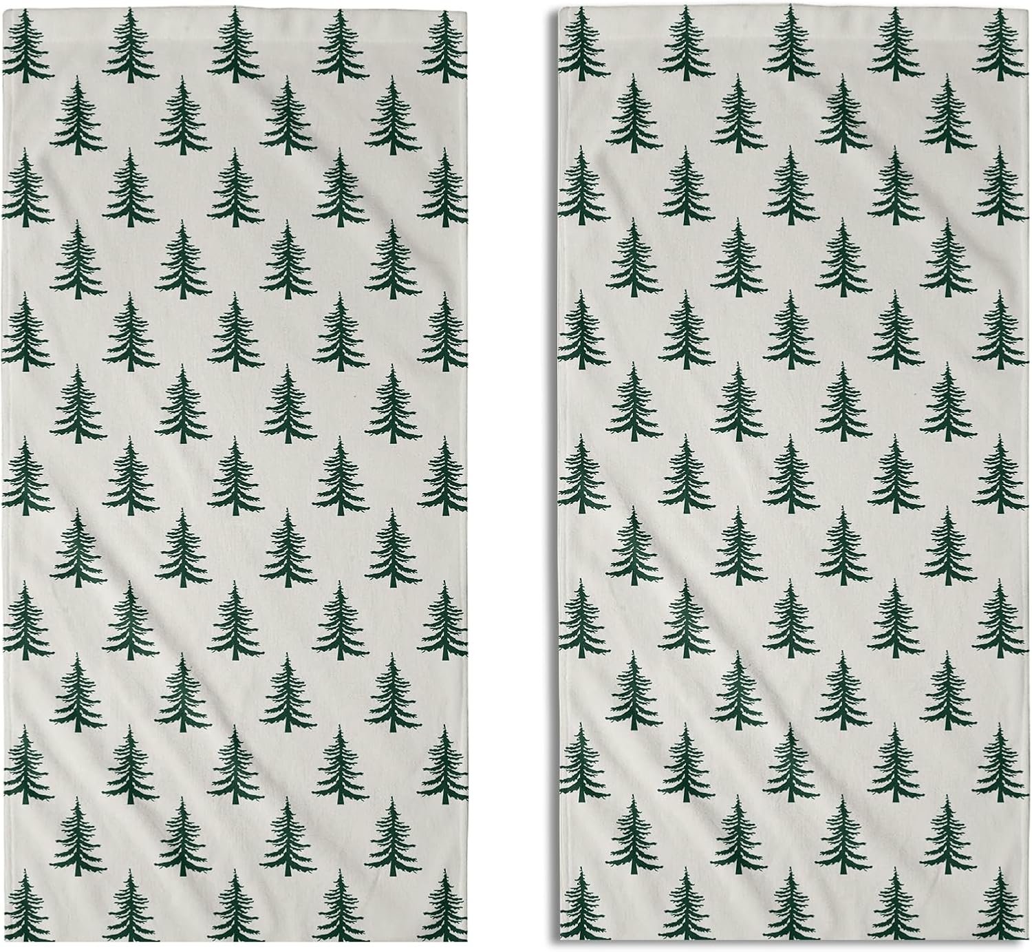 Green Christmas Hand Towels for Bathroom Set of 2 Xmas Tree Print Holiday Themed Decorative Handtowels Soft Absorbent Bath Towel for Home Guest Room Hotel Gym Spa