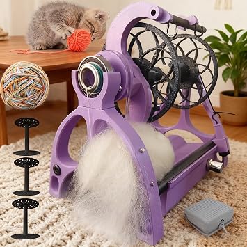 Household Electric Spinning Wheel,Electric Yarn Spinner Kit with Foot Controller & 3 Bobbins   800RPM Automatic Spinning Machine for Wool, Dog Hair & Fiber Craft Purple1