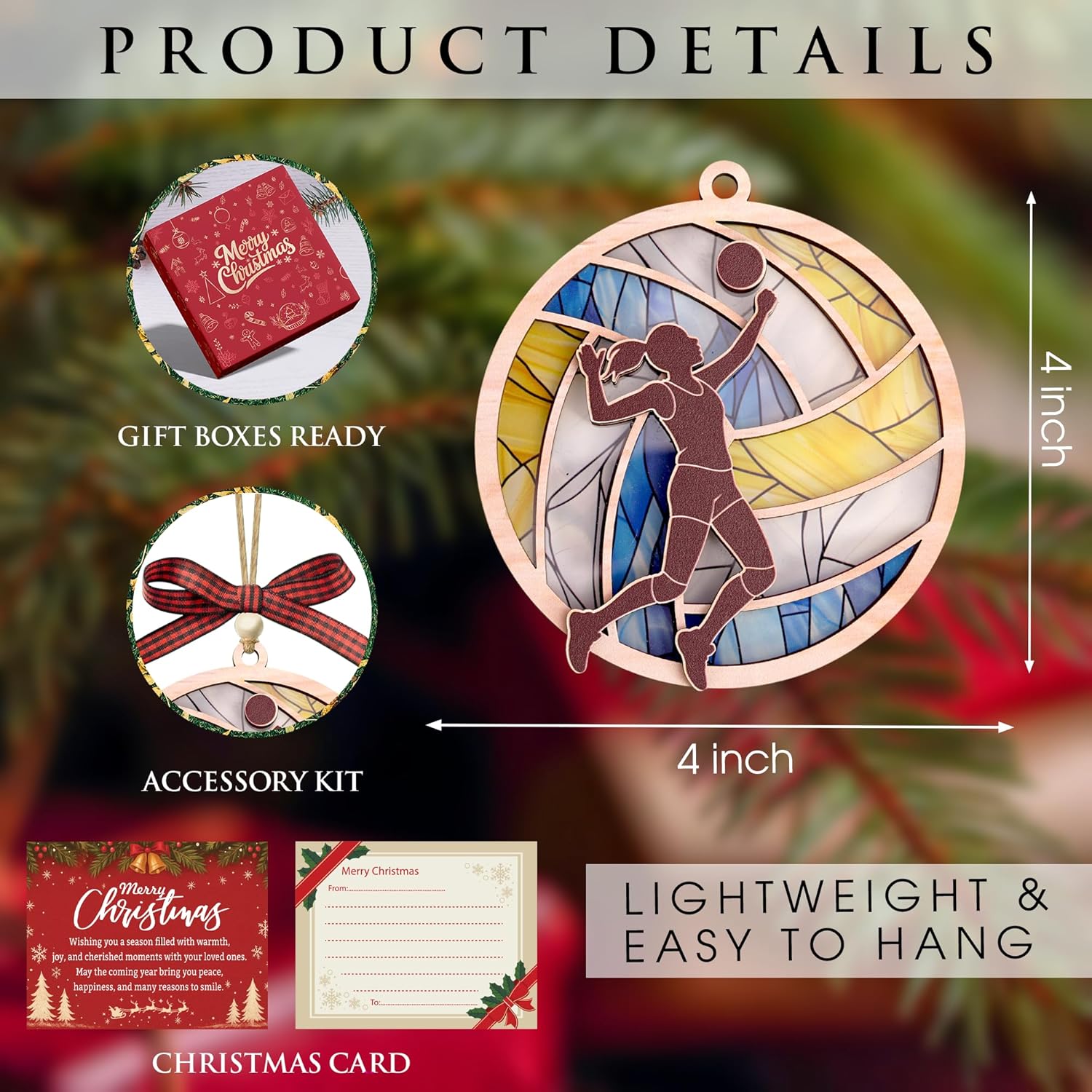 Volleyball Christmas Ornament – Wood Volleyball Ornament, Gift Box Included, Lightweight Tree Decoration for Volleyball Player, - Image 2