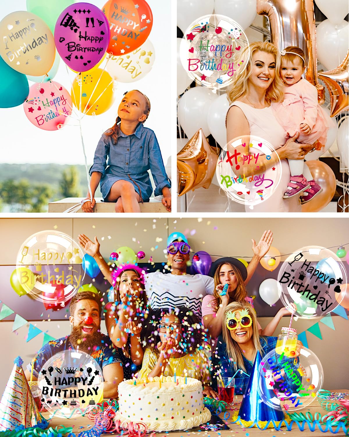 Naklejki urodzinowe z balonami, 15 szt., przezroczyste naklejki na balony bobo, naklejki PCW, samoprzylepne na uroczystości urodzinowe, wystrój domu, rekwizyty do fotobudki (kolor )
