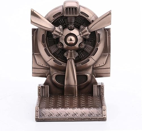 Miniatura 2 de Veronese Design 5 1/2 pulgadas Steampunk Rotary Engine Propeller Resina Escultura Bronce Final Bookend