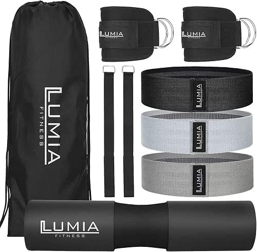 7 Piece Glute Workout Kit, Barbell Squat Pad, 3 Fabric