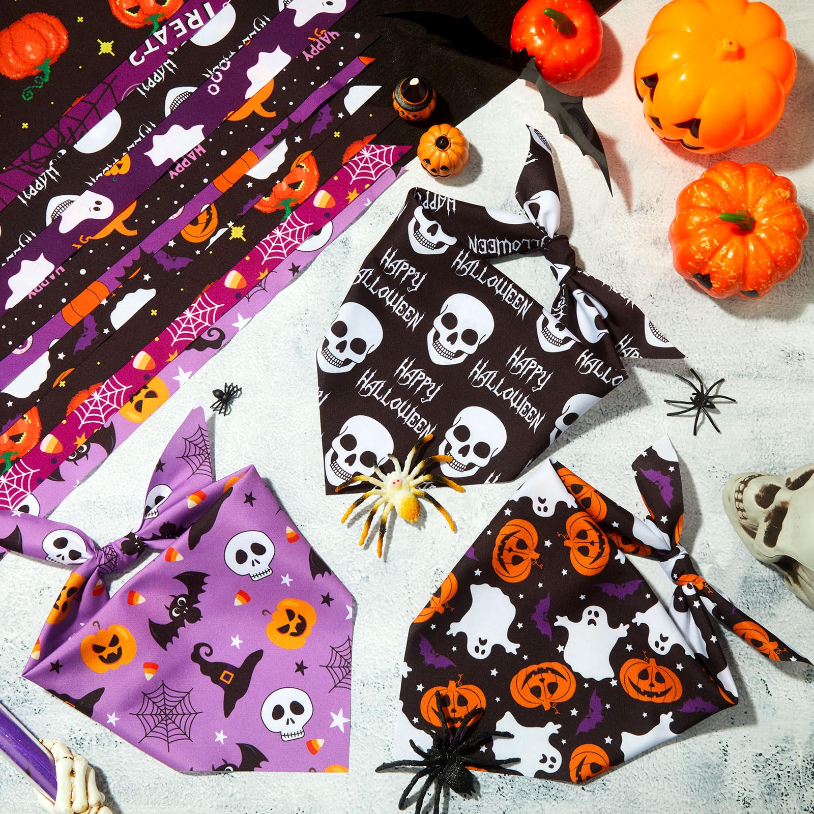 Weewooday Halloween-Hundehalstücher für Hunde, weich, dreieckig, verstellbar, für kleine, mittelgroße und große Haustiere, Halloween-Party-Kostüm, 50 Stück (65 x 45 x 45 cm)