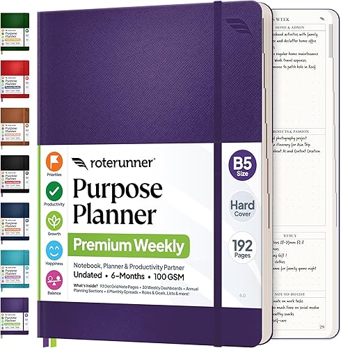 Roterunner Cuaderno planificador de propósito B5 de 7.5 x 9.8 pulgadas, sin fech
