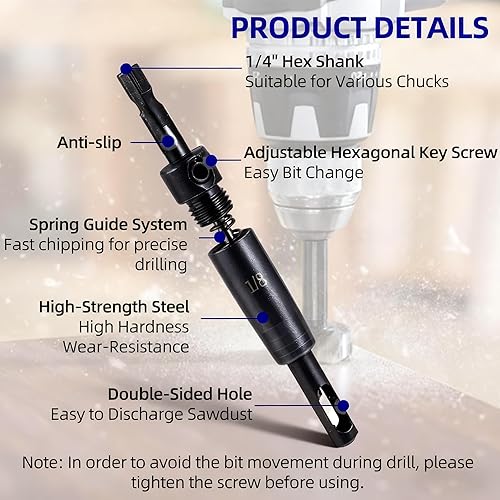 Miniatura 4 de Juego de brocas autocentrantes, vástago hexagonal de 14 de pulgada HSS VIX con llave hexagonal, 332 pulgadas, 764 pulgadas, 18 pulgadas para