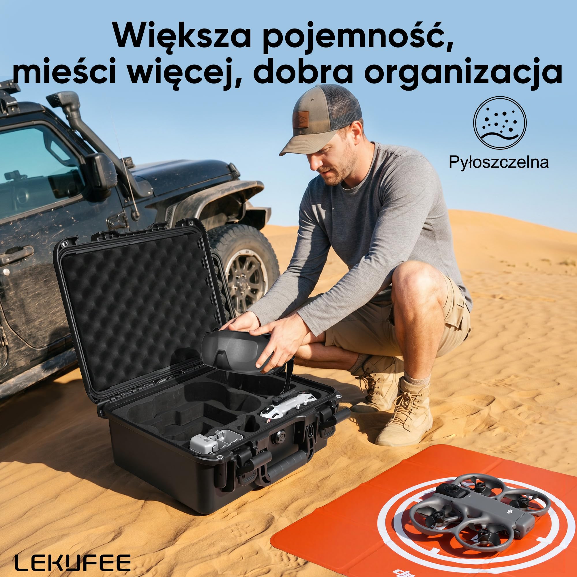 Lekufee Wodoodporna twarda walizka transportowa do drona DJI Avata 360, Motion Fly More Combo, baterii (5 szt.), Goggles N3/3, RC Motion 3, DJI RC 2/N3/N2, kontrolera FPV 3 oraz akcesoriów (tylko w