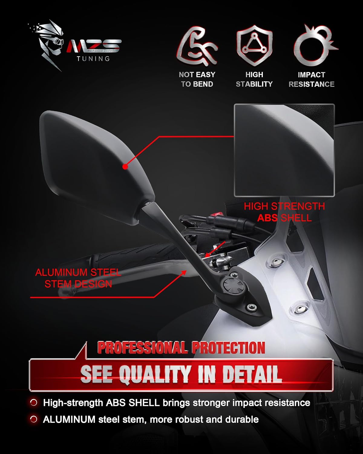 MZS Racing Motorcycle Mirrors, Fairing Rearview Side Mirror Adjustable Black Accessories Compatible with GSXR 250 GSX250R 2017-2021
