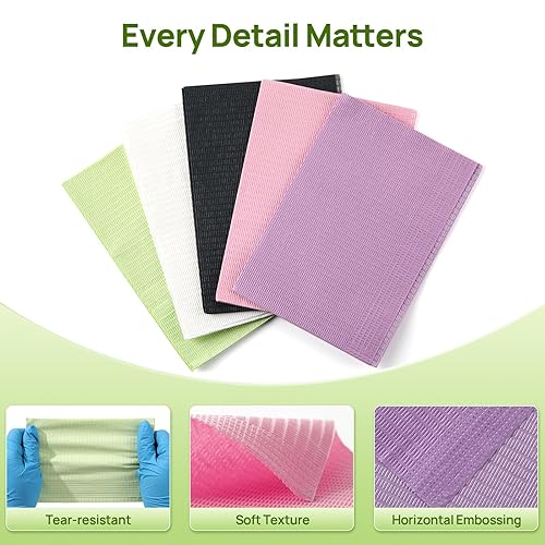 Miniatura 35 de JMU Baberos Dentales 1000, Tejido de 2 Capas Película de 1 Capa, Baberos Dentales Desechables a Granel, Baberos para Tatuajes de 13" x 18" Azules