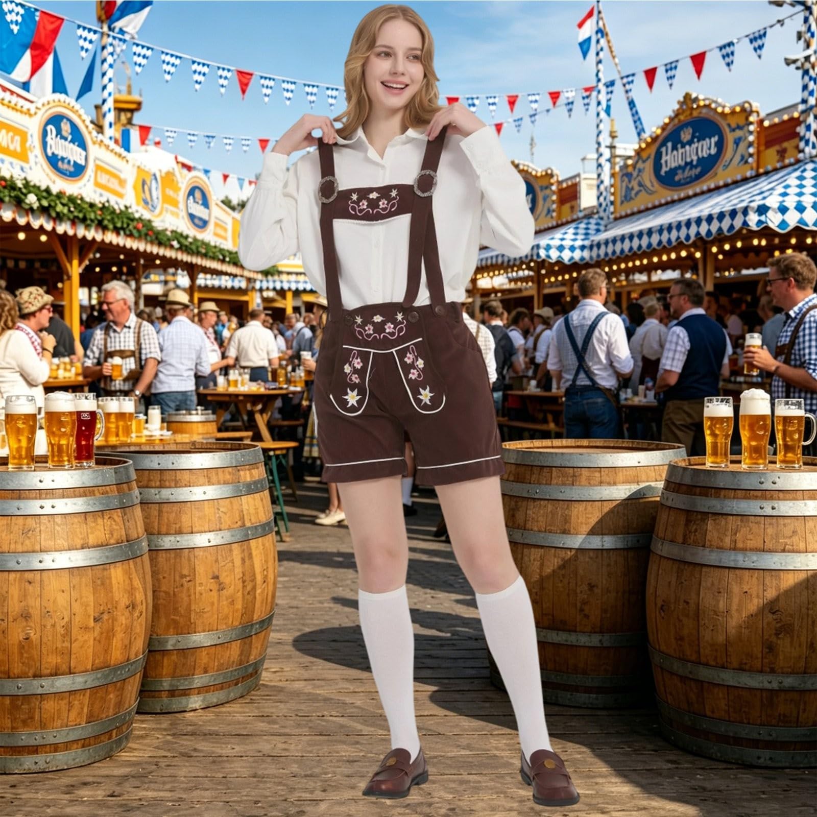 Generisch Trachten Lederhosen Hosenträger mit aufwendiger Stickerei für Oktoberfest Bierfest Trachten Herren Bayerisches Dirndl Kostüm Festzelt