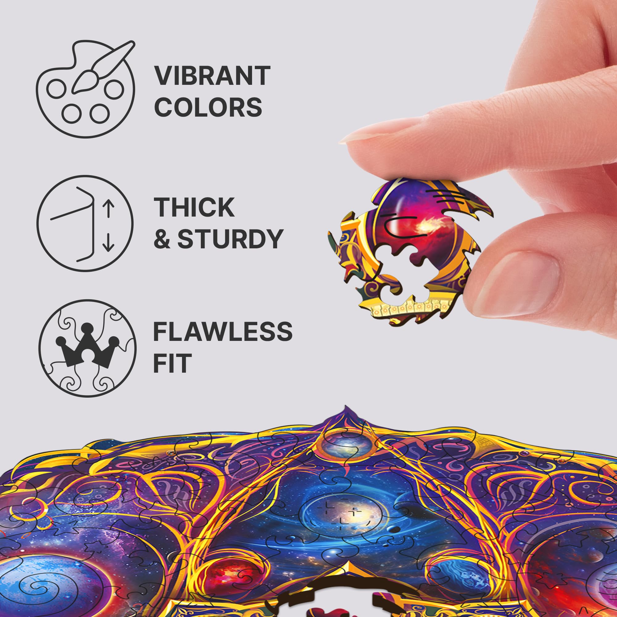 UNIDRAGON Mandala Space Dreams Wooden Jigsaw Puzzle for Adults - 350 Unique Shaped Pieces - King Size 33 x 33 cm