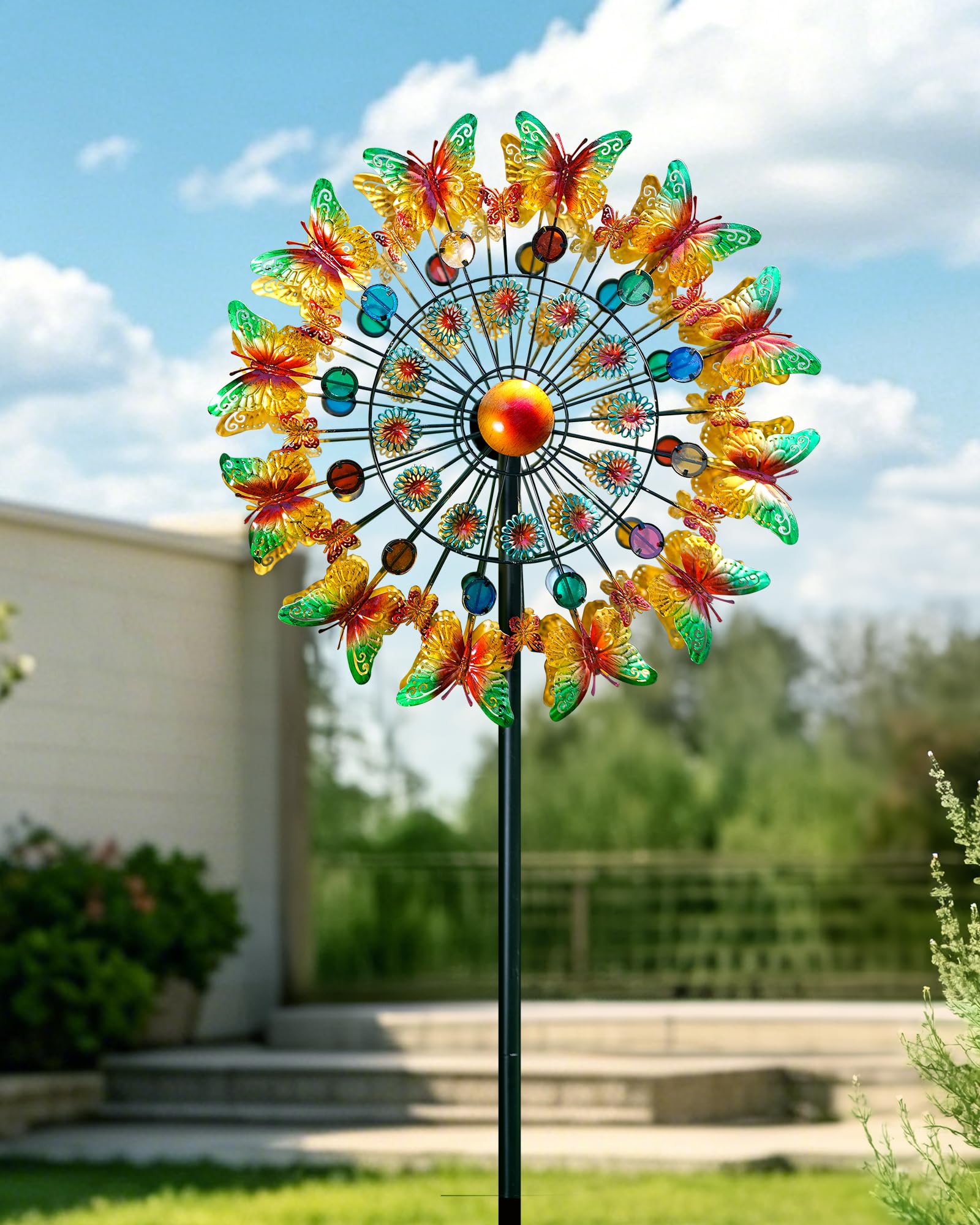 Lariander Schmetterlings-Metall-Windspiel – großes Metall-Windspiel für den Außenbereich, für Hof, Garten, kinetische mehrfarbige Hof-Windskulpturen, Spinner für Rasen, Terrasse, Outdoor