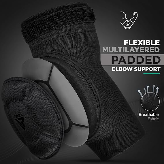RDX Elbow Pads, Muay Thai MMA Kickboxing Sparring Elbow Guard, Martial Arts Striking Protection,Wrestling Basketball Adjustable MTB Volleyball Compression Padded Sleeve, Men Women