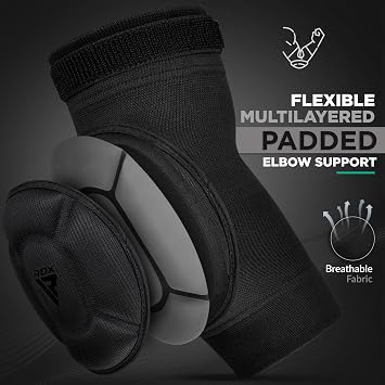 RDX Elbow Pads, Muay Thai MMA Kickboxing Sparring Elbow Guard, Martial Arts Striking Protection,Wrestling Basketball Adjustable MTB Volleyball Compression Padded Sleeve, Men Women
