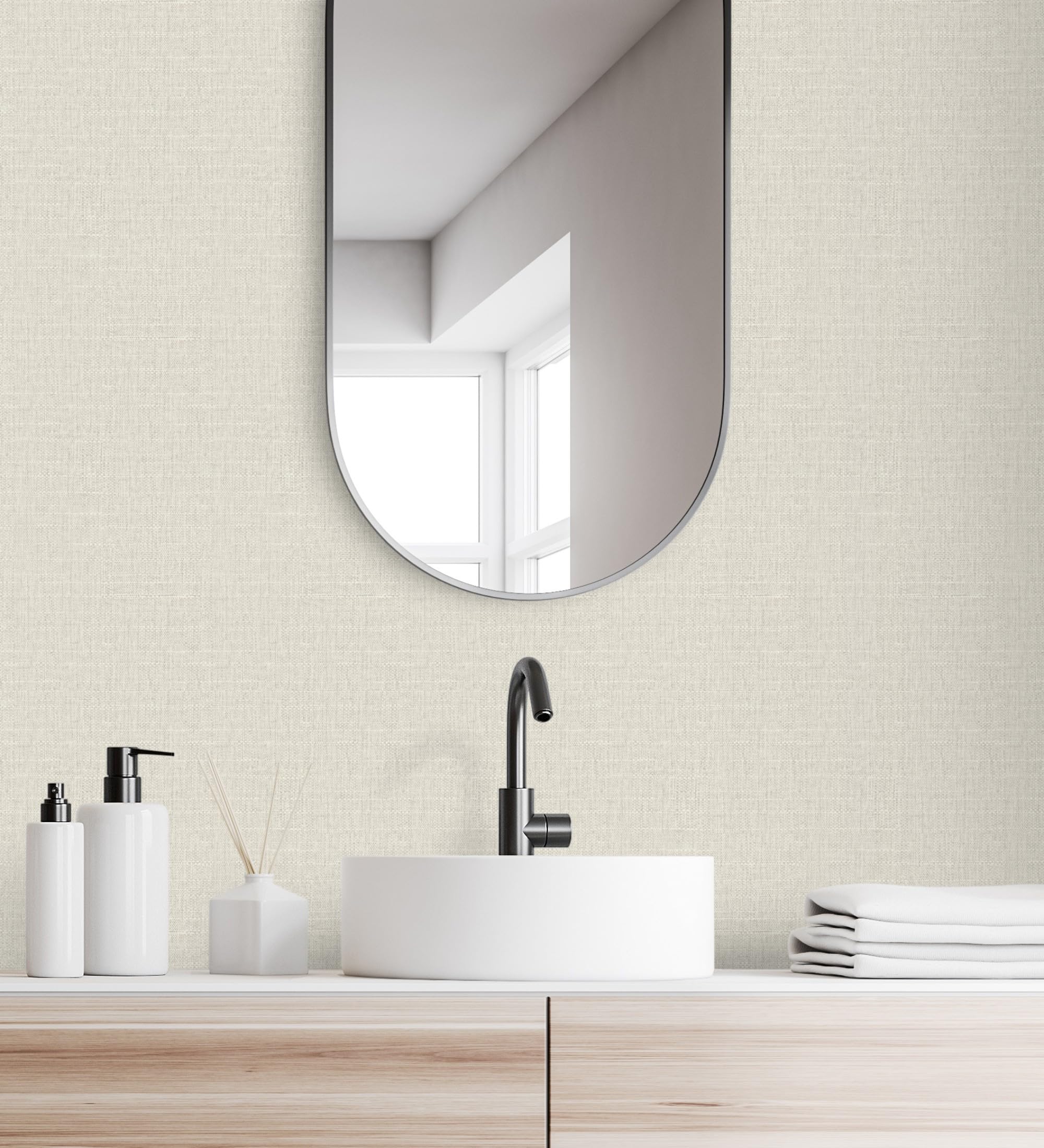 GAULAN 682868 - Papel pintado vinílico efecto textil con textura alto relieve color blanco roto perlado para pared salón cocina dormitorio pasillo mueble - Rollo de 10 m x 0,53 m