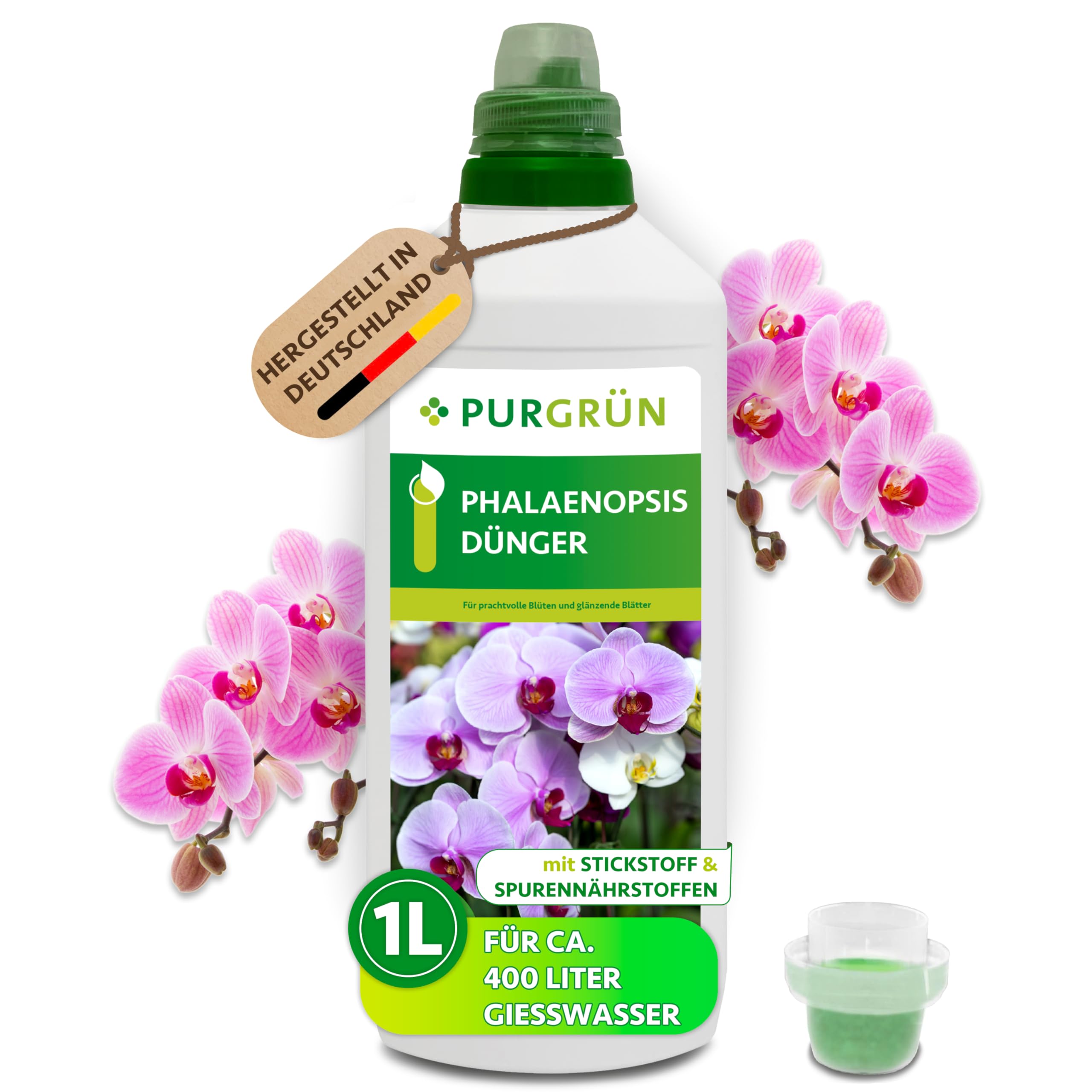 Phalaenopsis-Dünger 1 Liter – Leuchtende Blüten & glänzende Blätter – Schnelle Wirkung mit Spurennährstoffen – Erhöhte Widerstandskraft durch Kalium – Für ca. 400 Liter Gießwasser