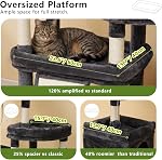 Heybly Arbre de chat, Tour de chat anti-tupe 72.4 pouces pour les grands chats, Meubles tout-en-un de chat avec des perches spacieuses, Zones interactives multiples, Extra-Grand Sisal Scratching Board, Smoky Gray HCT060G