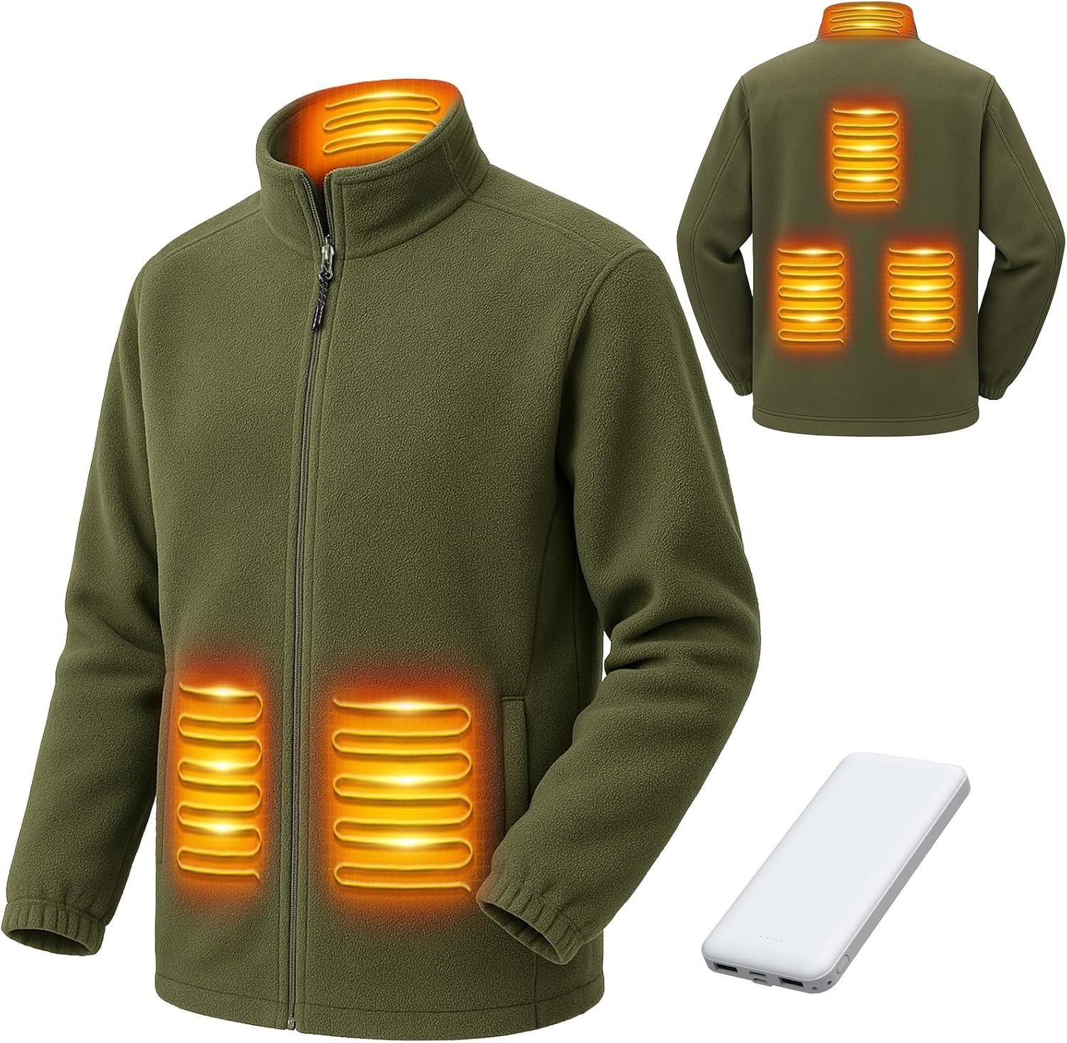 LABCOOL Fleece Heated Jacket USB Rechargeable With 10000mAh Battery pack,Hidden Switch 3 Heat Levels, Washable