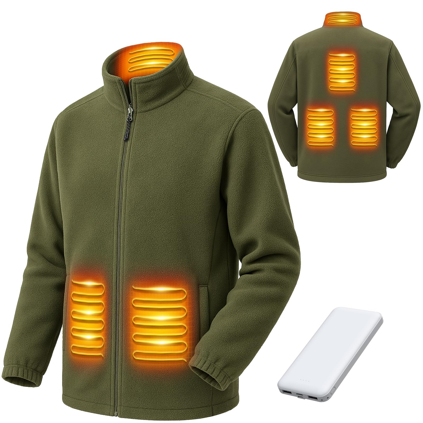 LABCOOL Veste Chauffante Homme Femme - Veste Thermique en Micro-polaire avec 3 Niveaux de Chauffage et 6 Zones - Alimentation USB avec Powerbank 10000mAh - Lavable en Machine