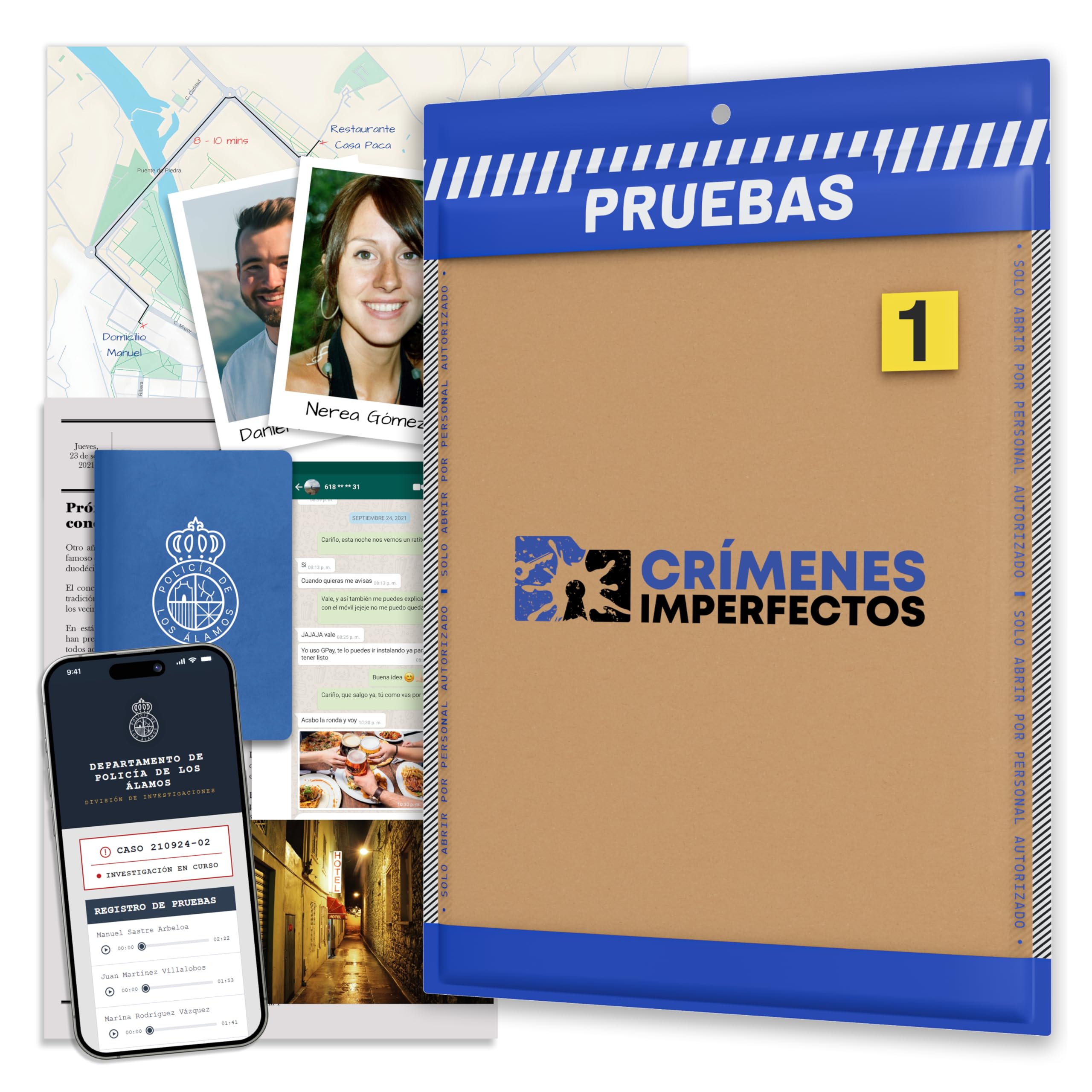 Caso 1: El Crimen de Los Álamos. Juegos de Mesa Adulto, Caso Policial para Resolver Misterio en Casa, Escape Room Juego de Mesa Resuelve el Crimen como Detective.