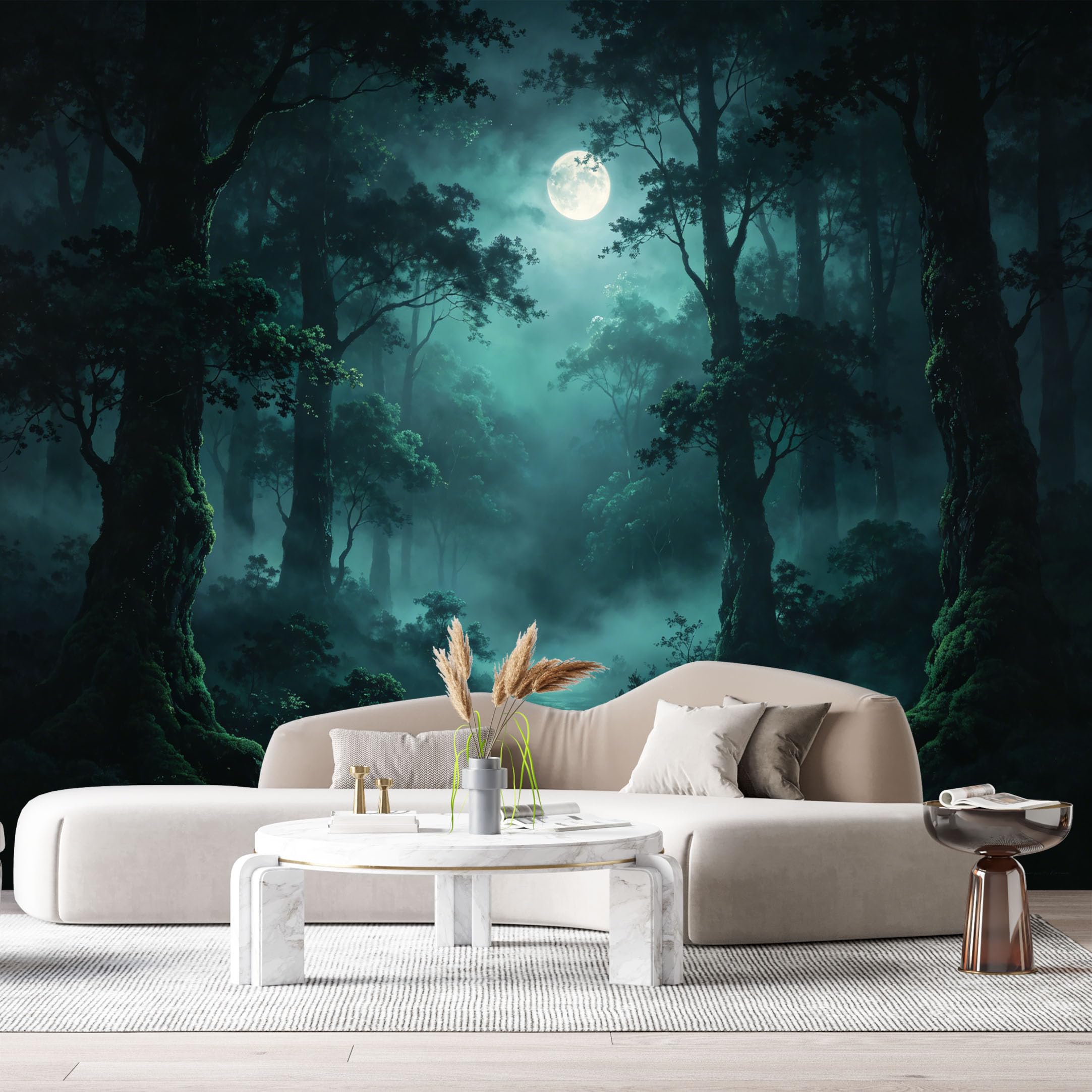Custom Size Wall Murals Moonlight Forest Landscape Watercolor Trees Mist Path SelfAdhesive Wall Fabric Removable Large Wallpaper for Photo Living Room