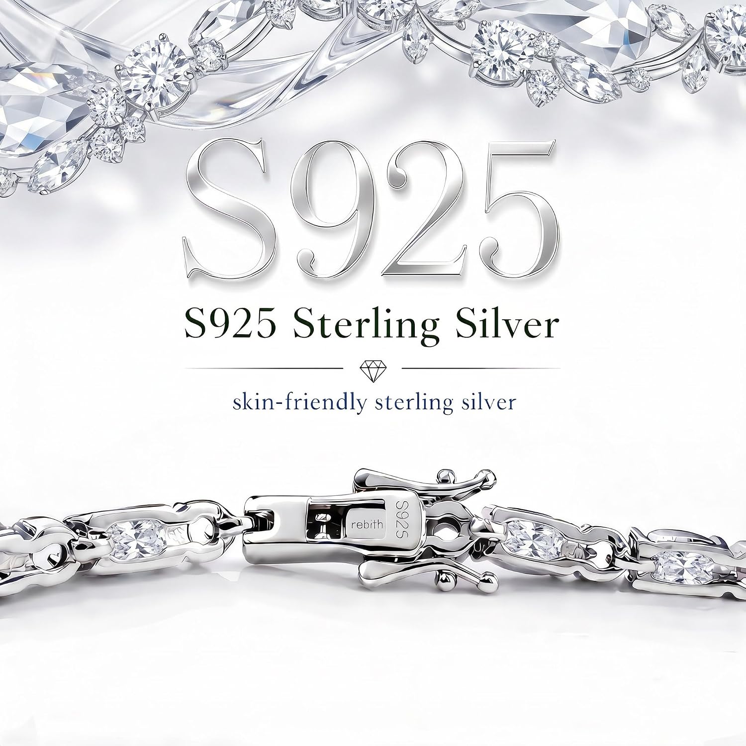 925 Sterling Silver Birthstone Tennis Bracelet for Women, Cubic Zirconia Link Bracelet, Elegant Jewelry Gift for Wife Mom Girlfriend, 7.2''