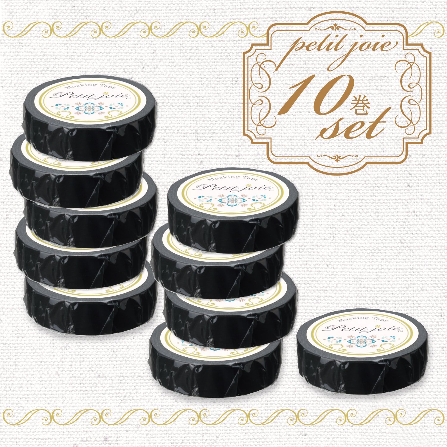 Nichiban Petit JOA Masking Tape, 10 Rolls, PJMT15S062-10P, Black
