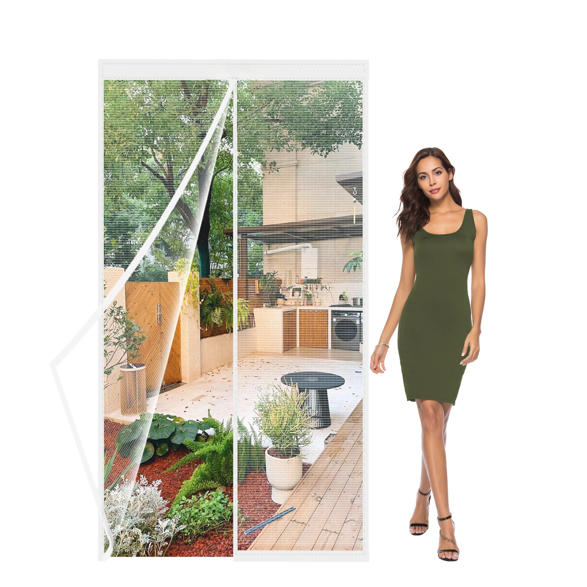 Ldqbf White Upgraded Magnetic Screen Door 95X200cm Screen Door Thicker 250G/㎡ Fiberglass Mesh,36 Longer Magnets, Magnetic Closure For Single,Retractable Mosquito Net For,