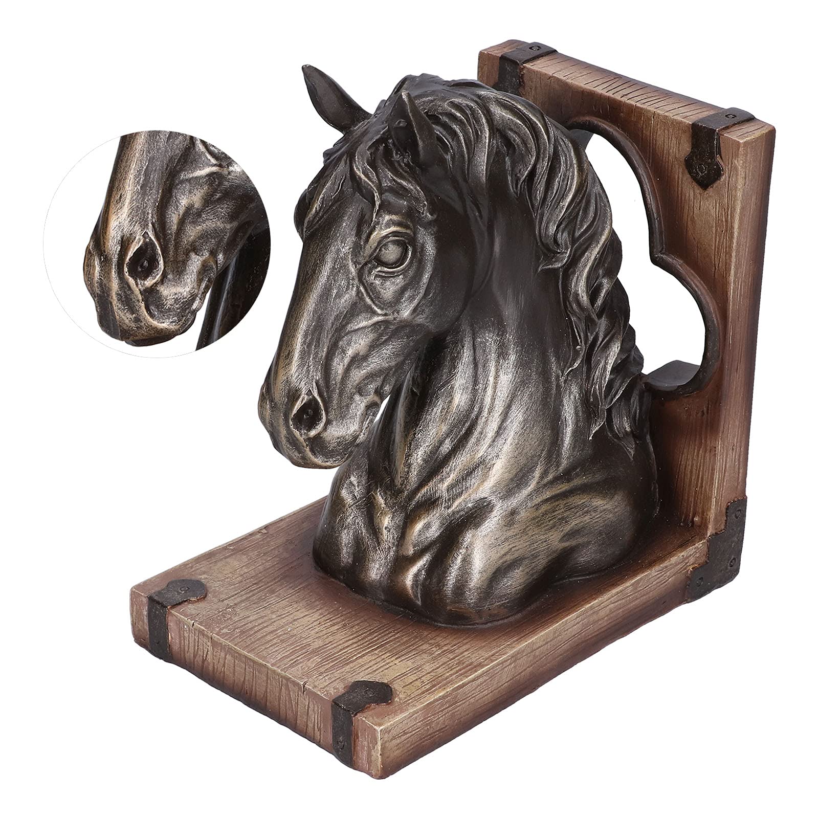 Serre-Livres de Cheval, Sculpture de tête de Cheval Durable Stable Portable Exquis pour Anniversaire pour la Maison pour Le Bureau(BS20900 Cheval de Bronze (Simple))