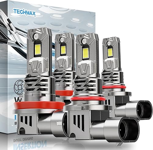 TECHMAX Combo de bombillas LED H11H9H8 9005HB3, 46000 lúmenes, 800% más brillantes, 220 W, 6500 K, xenón blanco con ventilador de refrigeración,