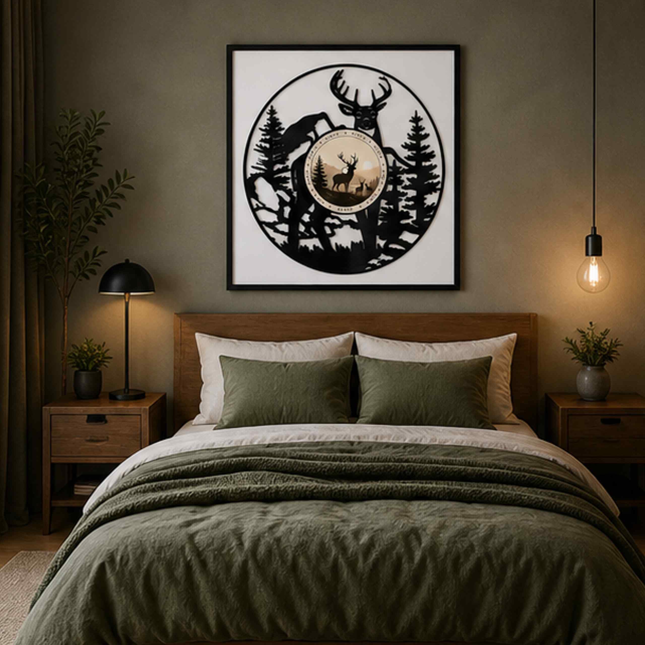 EVEVO Decorazione da parete in vinile con cornice, 32 x 32 cm, cervo, decorazione da parete in vinile, animali selvatici, regalo per cacciatori e amanti della natura